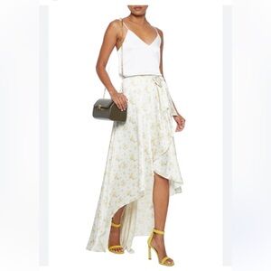 LoveshackFancy JOLENE WRAP-EFFECT FLORAL-PRINT SILK-CHARMEUSE SKIRT IN IVORY